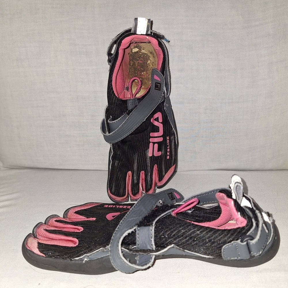 Vintage Fila EZ Slide Womens Size 8 US Black Pink SkeleToes Shoes 5PK010EX-027